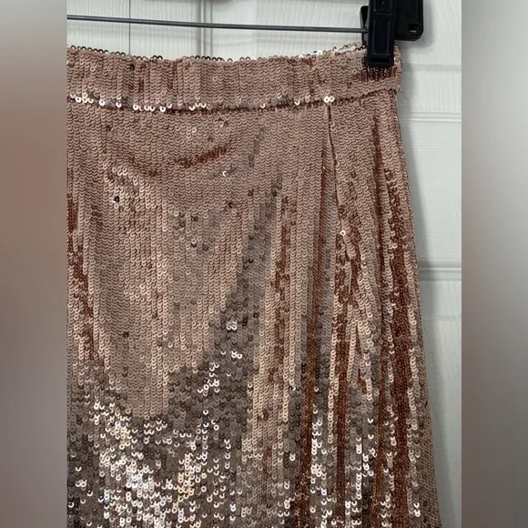 Sezane Magalia Skirt Sequined Midi Skirt Gold size 2 - Picture 4 of 16